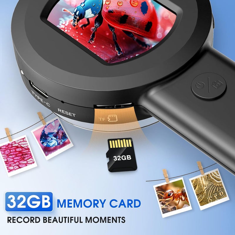 MAXLAPTER Pocket Digital Microscope for Adults Kids: 100X Handheld Magnifying Glass with Light, USB Coin Magnifier for Collector, Portable Jewelers Loupe with 2" Screen, Mini Scope for Trichome - Image 4